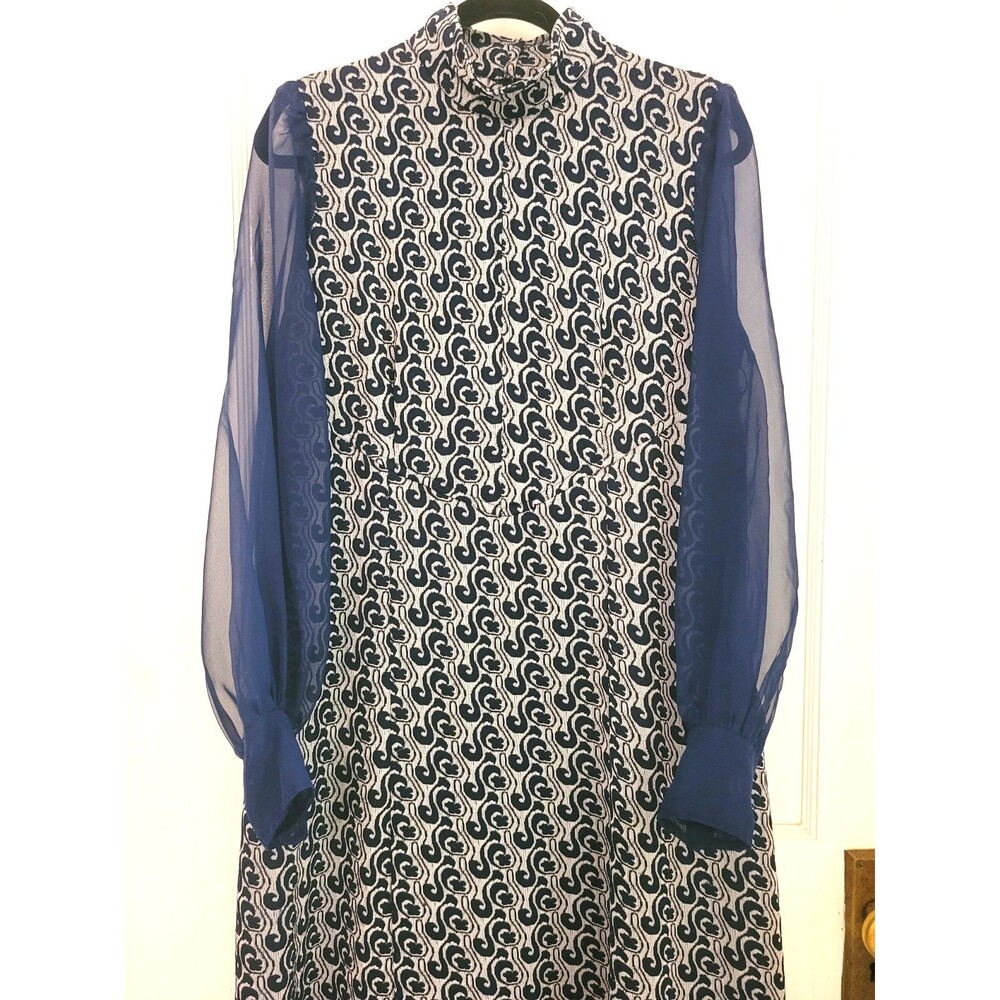 Vintage 70s OP ART Maxi Dress XL 16 1X 2X Bishop Sleeves | Whimsigoth Vamp Gown